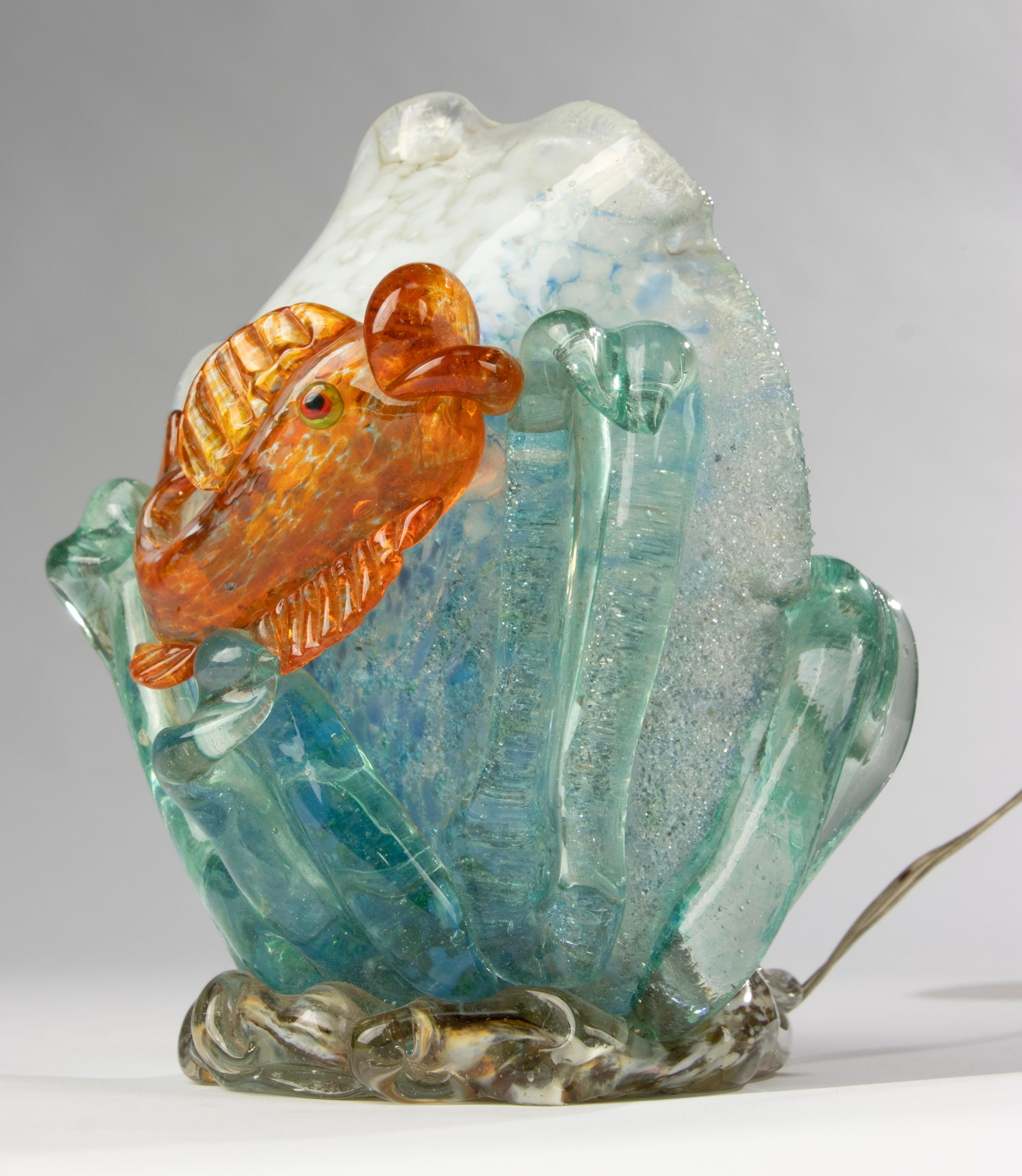 Fait main Lampe de bureau vintage en verre de Murano - poisson doré - années 1960 en vente