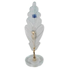 Vintage Murano Glass Table Lamp Leaf Shaped Glass with Blue Details, 1980s