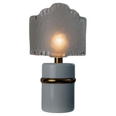 Vintage Murano Glass Table Lamp White, Gold Metal Base Italy, 1980s