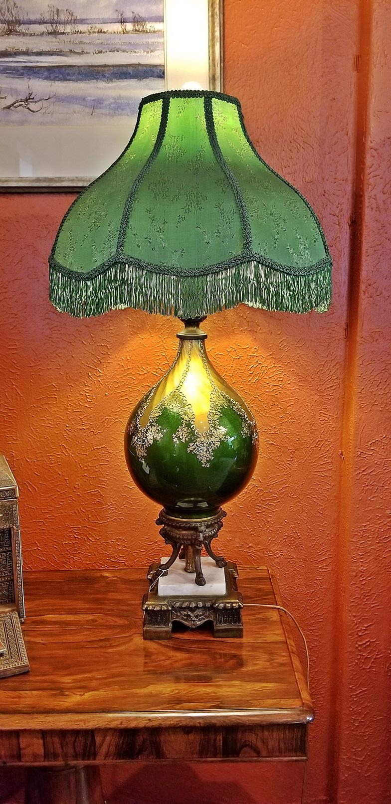 Vintage Murano Glass Table Lamp with Gold Overlay and Bronze and Marble Mounts 2