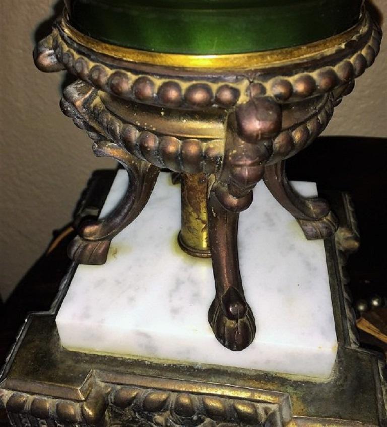 Vintage Murano Glass Table Lamp with Gold Overlay and Bronze and Marble Mounts In Good Condition In Dallas, TX