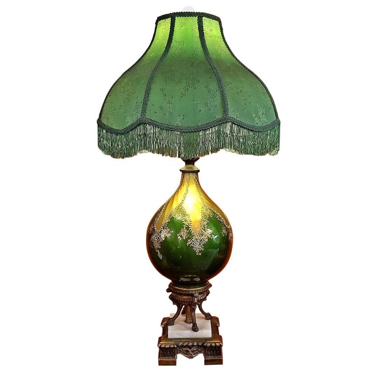 Vintage Murano Glass Table Lamp with Gold Overlay and Bronze and Marble Mounts For Sale at 1stDibs