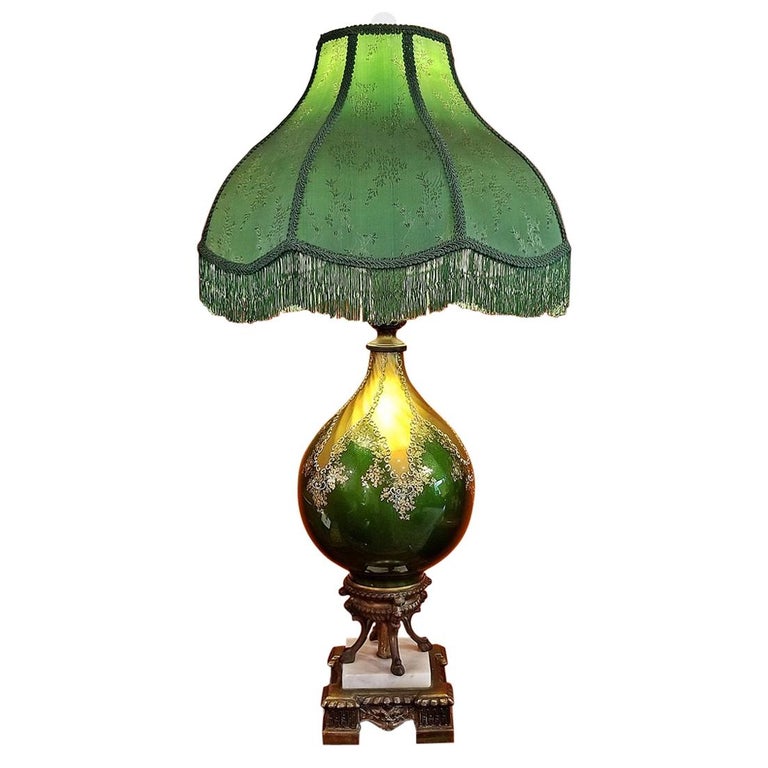 Vintage Murano Glass Table Lamp with Gold Overlay and Bronze and Marble  Mounts For Sale at 1stDibs