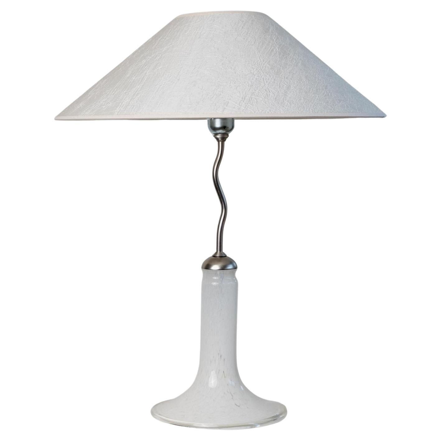 Lampe de table vintage en verre de Murano - métal Zig Zag et abat-jour en soie texturée, Italie années 80 en vente