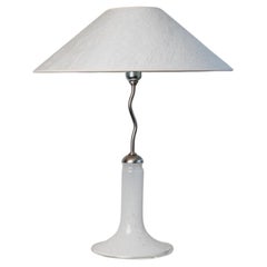 Vintage Murano Glass Table Lamp – Zig Zag Metal & Textured Silk Shade, Italy 80s