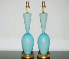 Vintage Murano Glass Table Lamps Blue