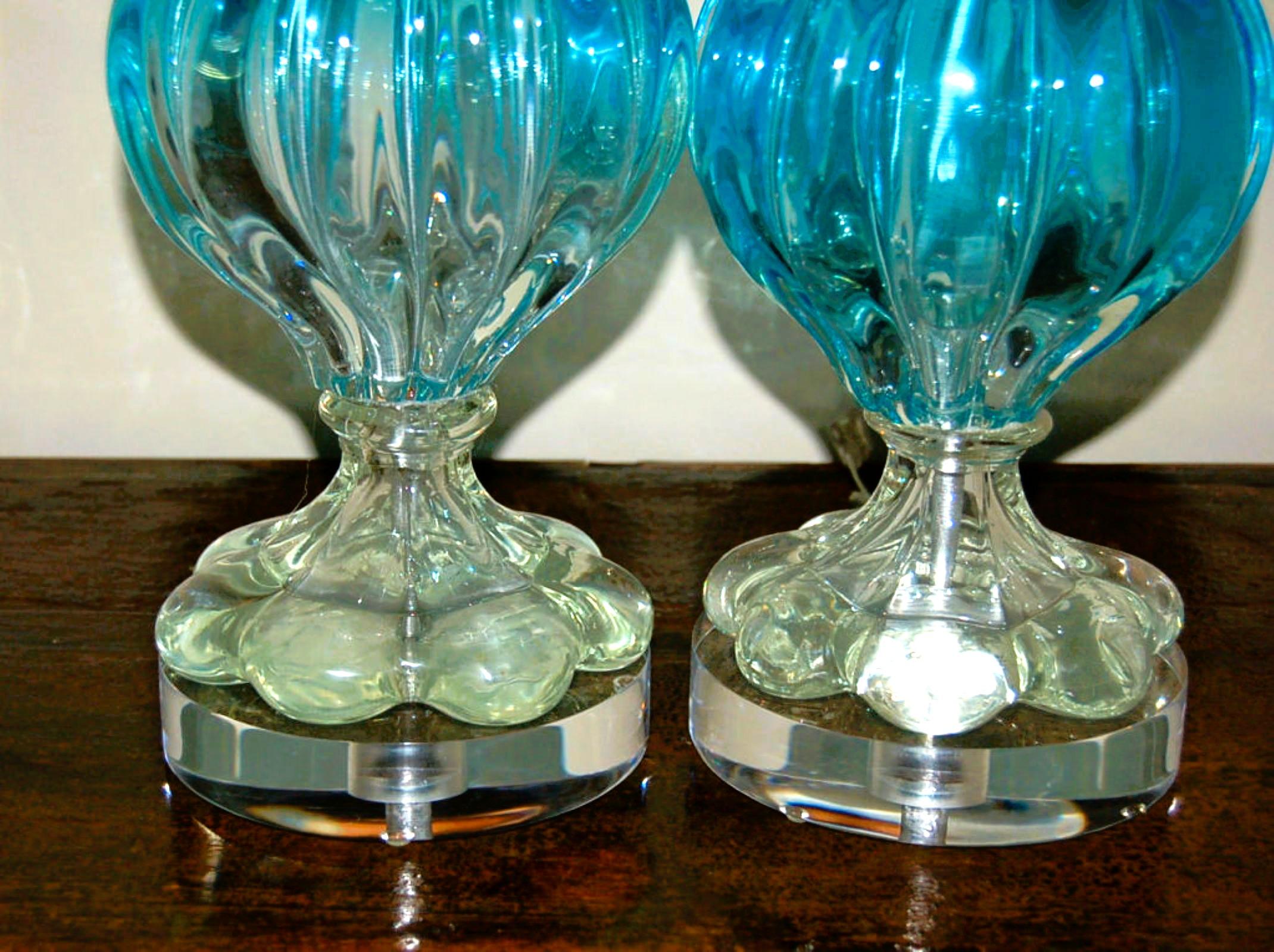 Mid-Century Modern Vintage Murano Glass Table Lamps Blue For Sale