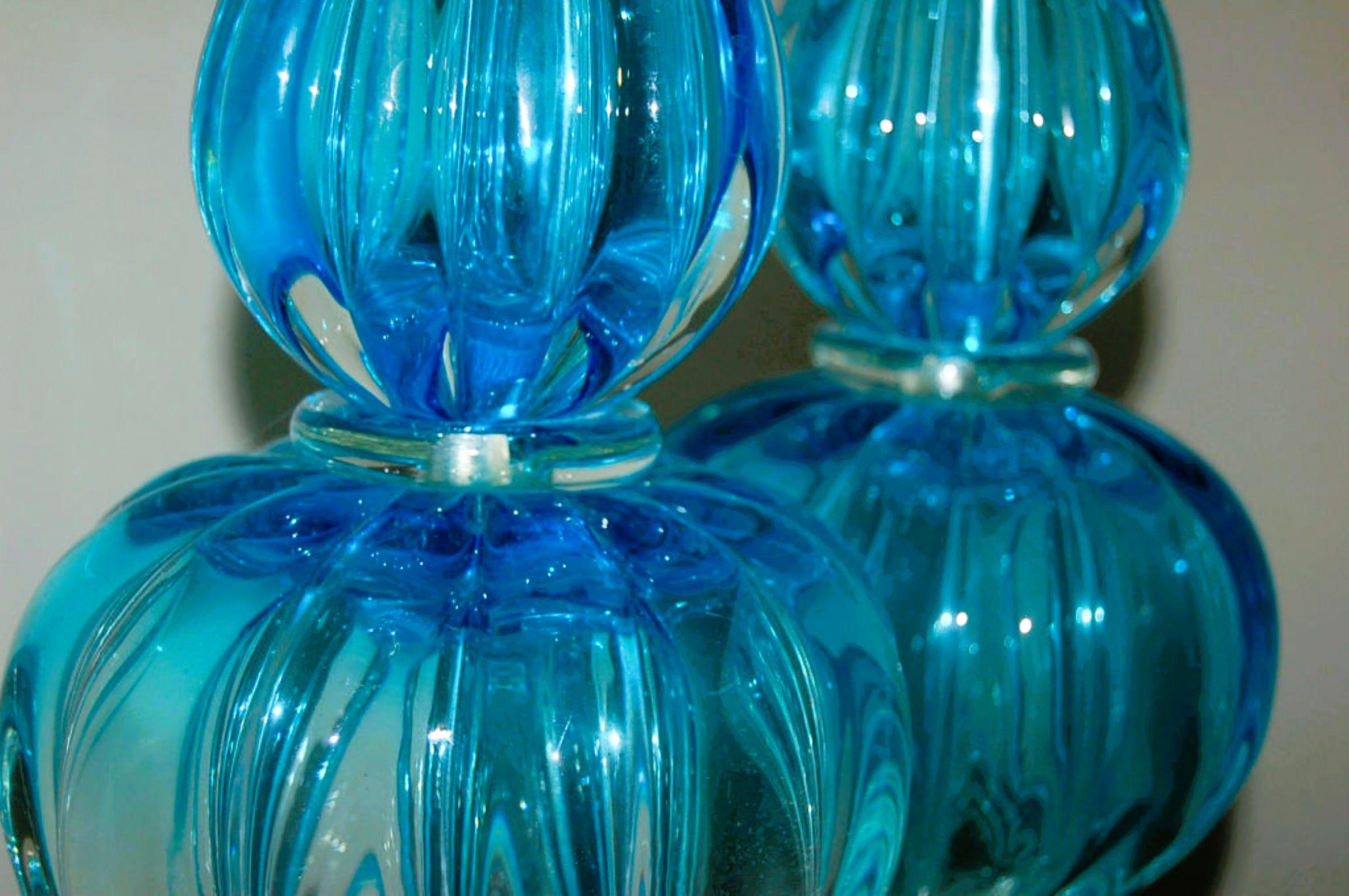 Italian Vintage Murano Glass Table Lamps Blue For Sale