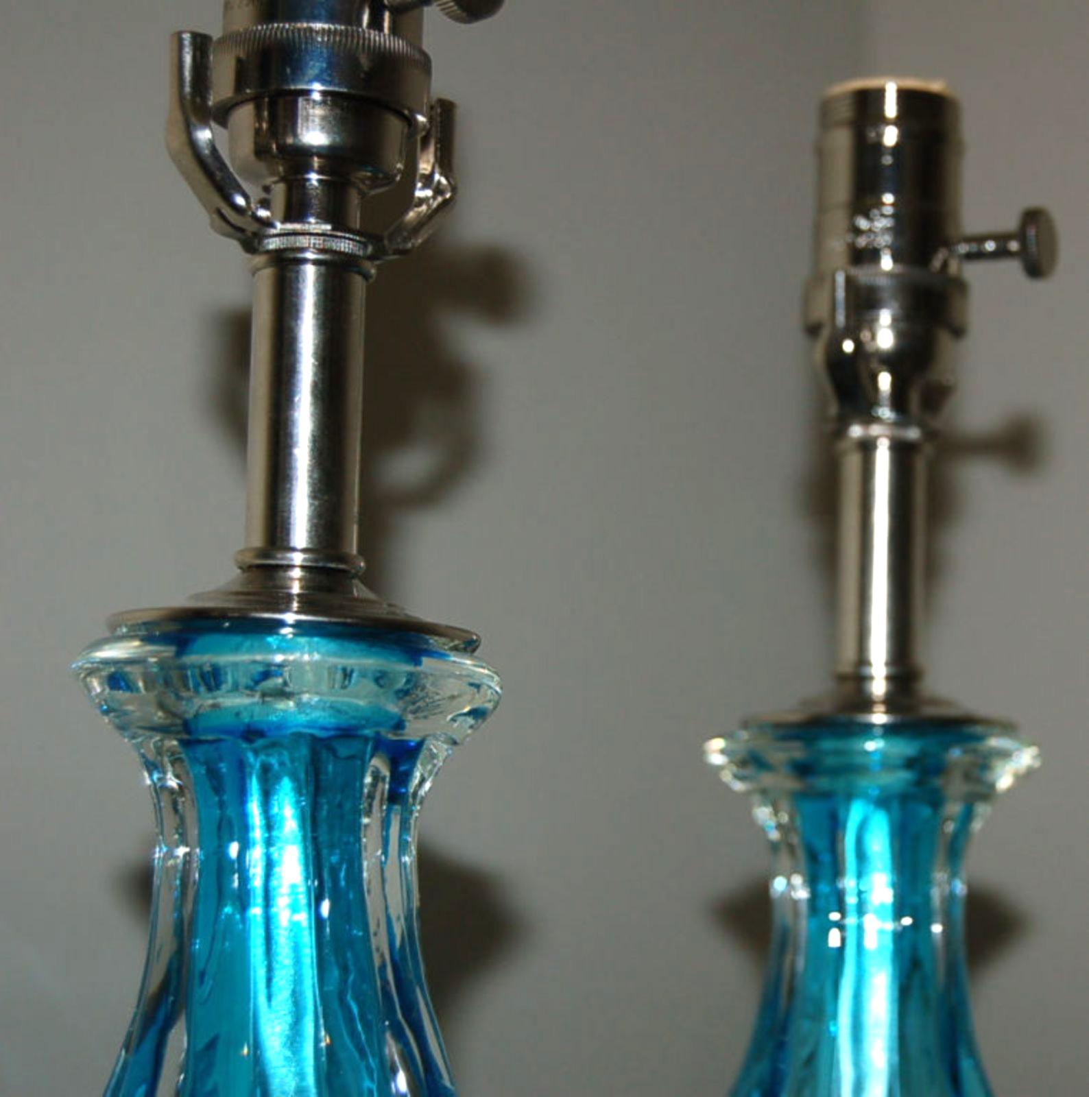Vintage Murano Glass Table Lamps Blue In Good Condition For Sale In Smyrna, GA