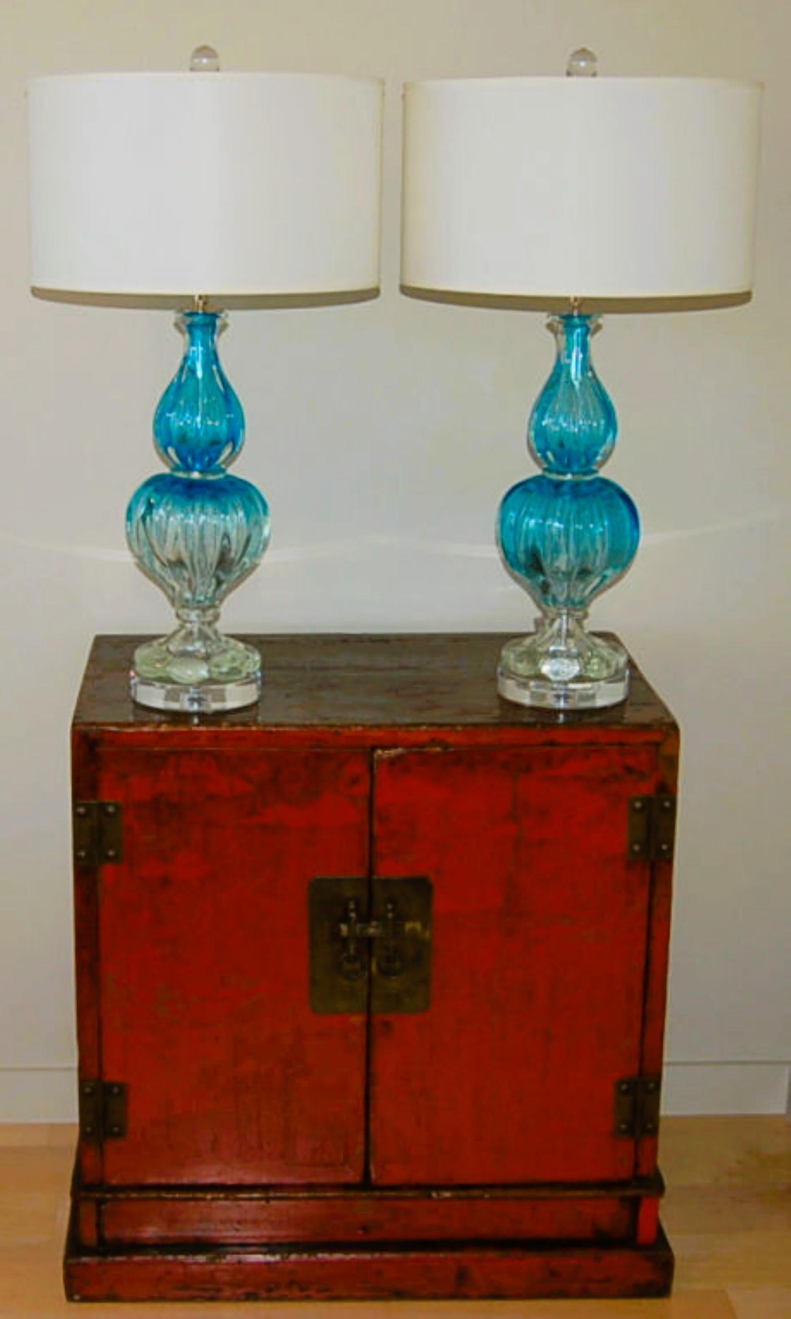20th Century Vintage Murano Glass Table Lamps Blue For Sale