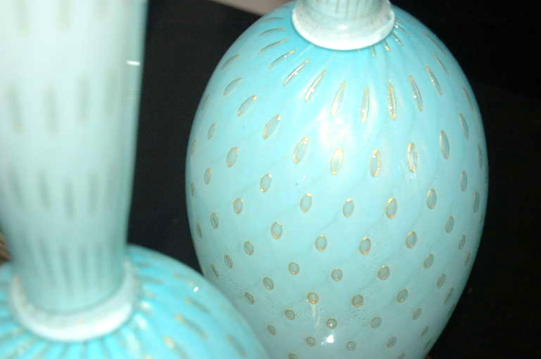 Blown Glass Vintage Murano Glass Table Lamps Blue For Sale
