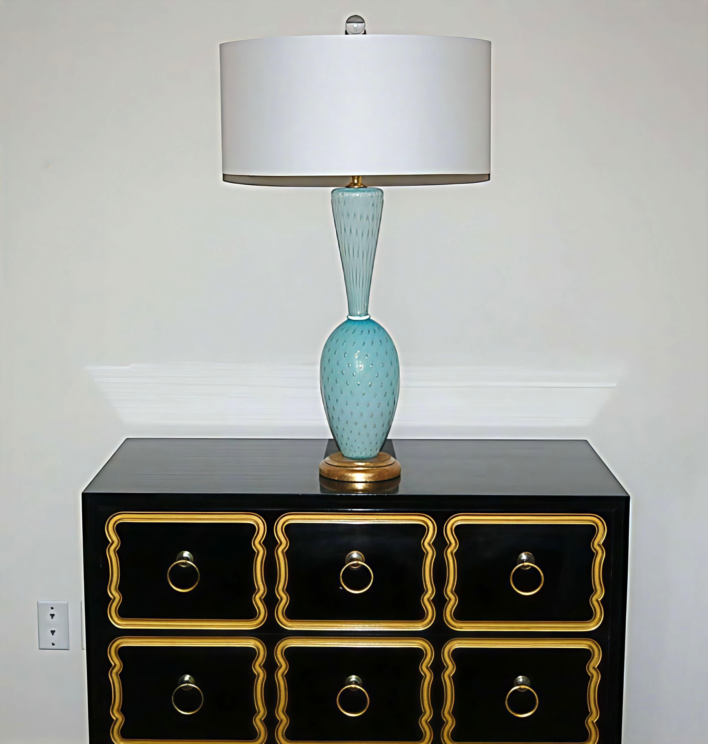 Vintage Murano Glass Table Lamps Blue For Sale 2