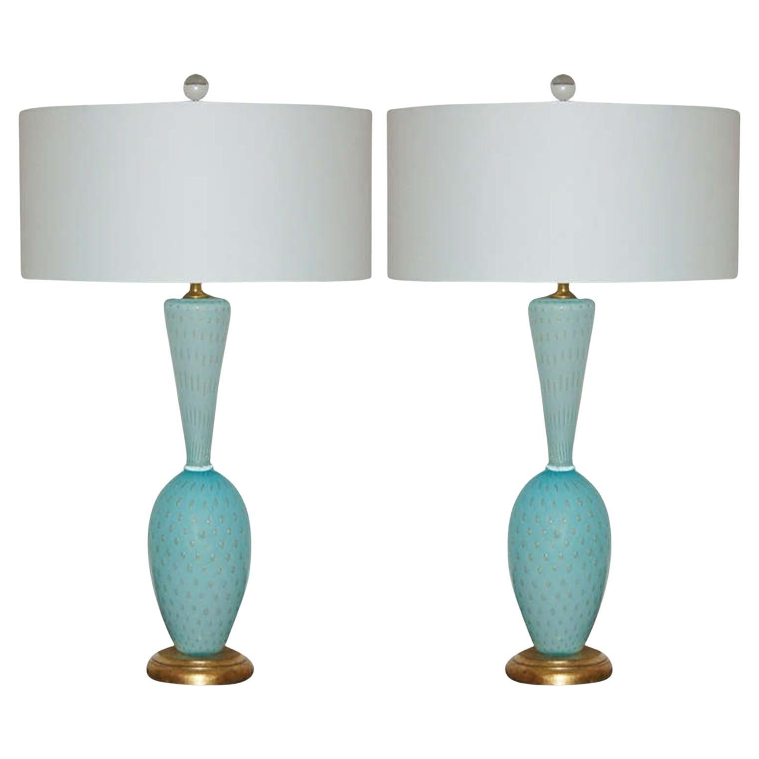 Vintage Murano Glass Table Lamps Blue For Sale