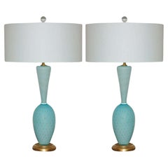 Lampe de table vintage en verre de Murano Bleu