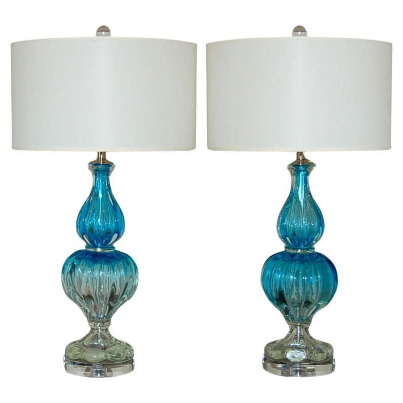 Vintage Murano Glass Table Lamps Blue For Sale