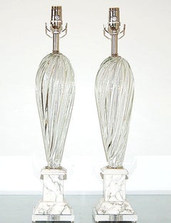 Vintage Murano Glass Table Lamps Clear Silver