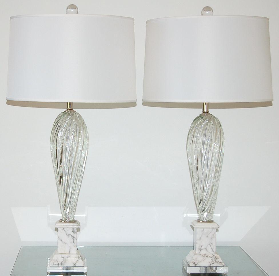 Mid-Century Modern Vintage Murano Glass Table Lamps Clear Silver en vente