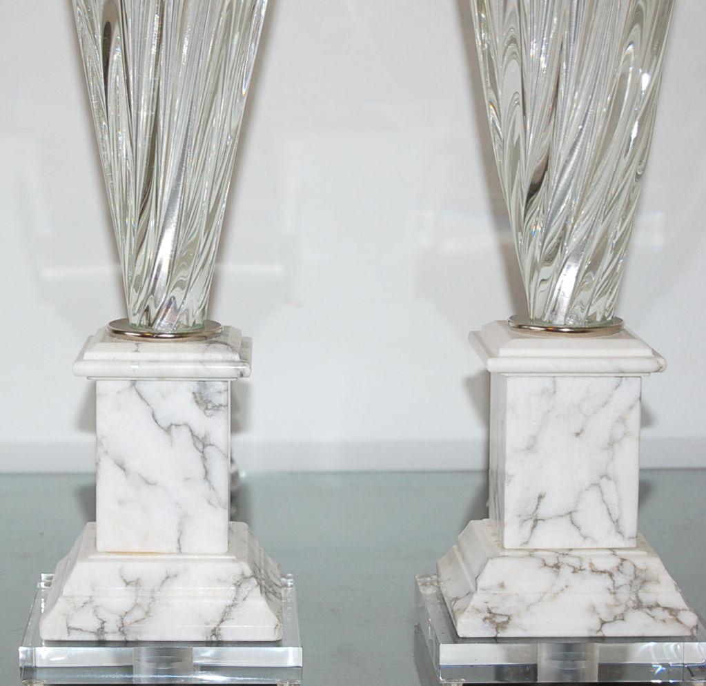 italien Vintage Murano Glass Table Lamps Clear Silver en vente