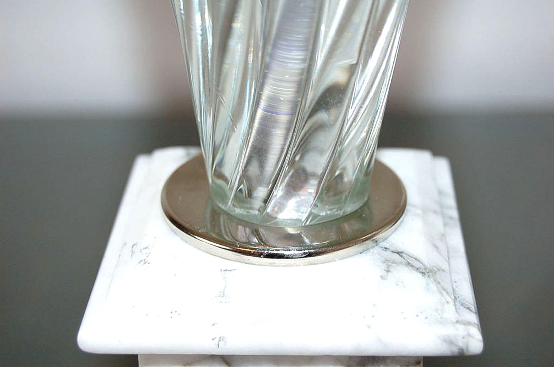 Vintage Murano Glass Table Lamps Clear Silver Bon état - En vente à Smyrna, GA