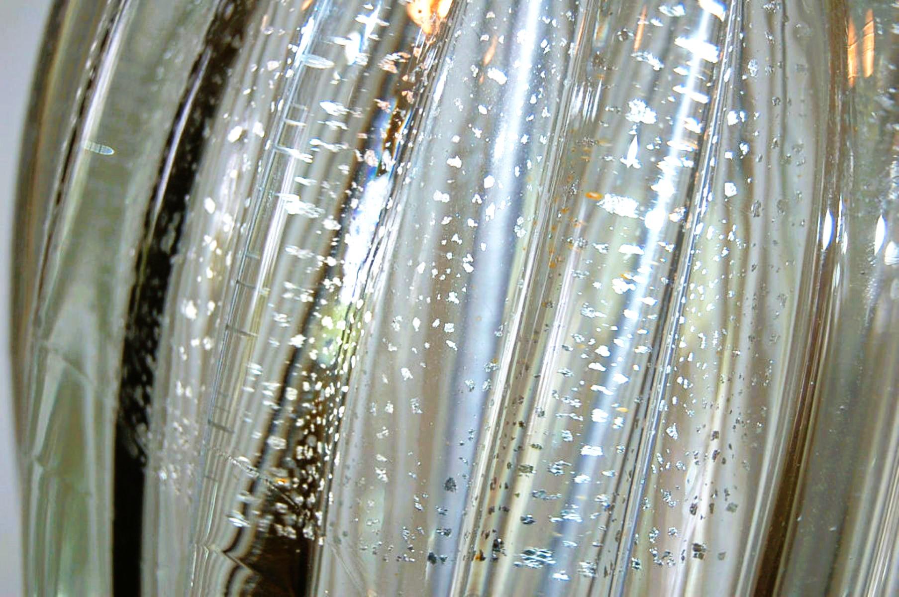 20ième siècle Vintage Murano Glass Table Lamps Clear Silver en vente