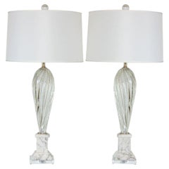 Vintage Murano Glass Table Lamps Clear Silver