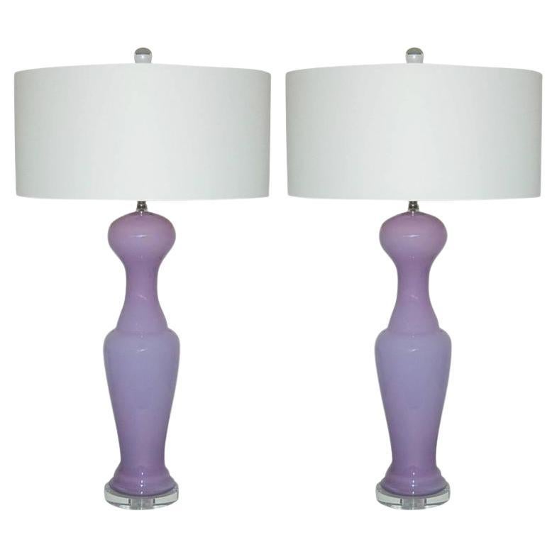 Vintage Murano Glass Table Lamps of Lavender For Sale