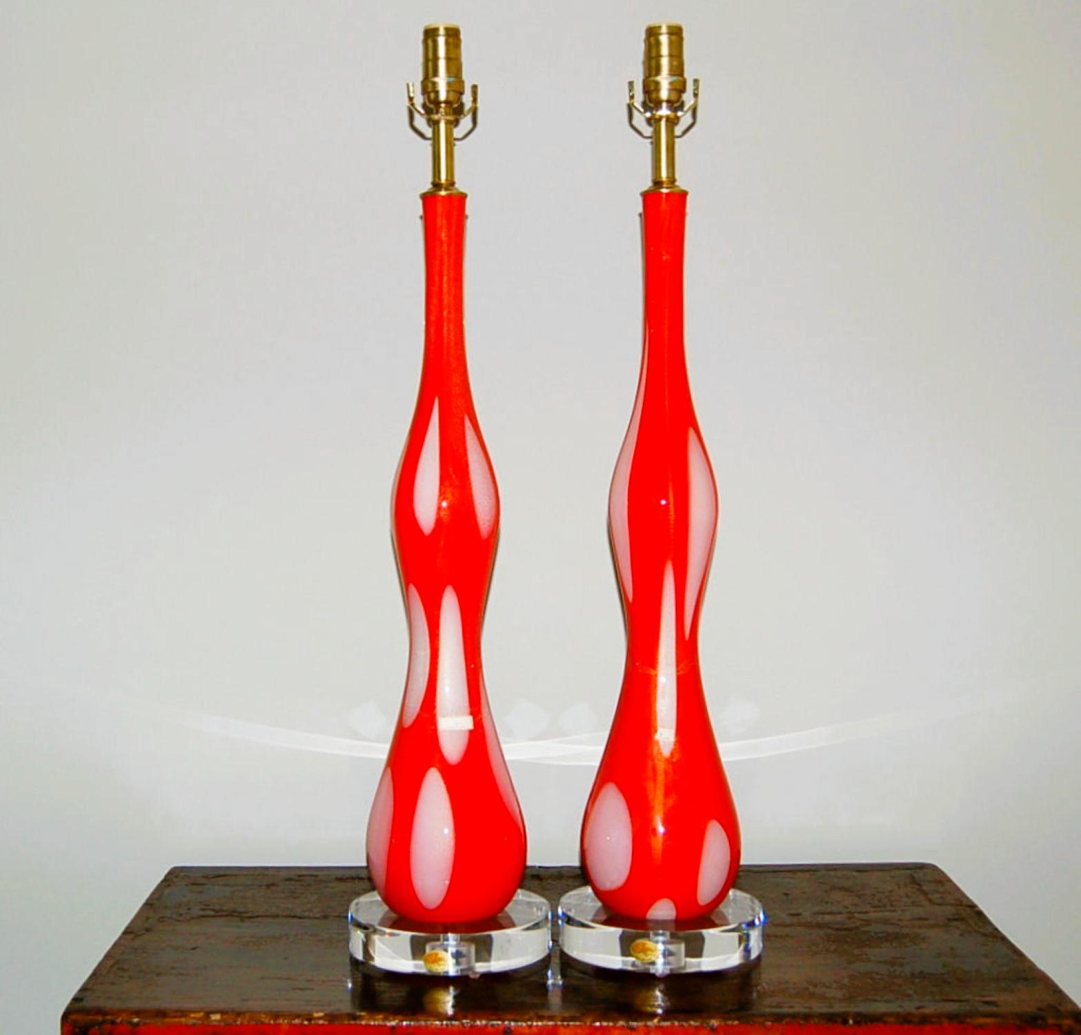 Verre brun Lampe de table vintage en verre de Murano orange blanc en vente