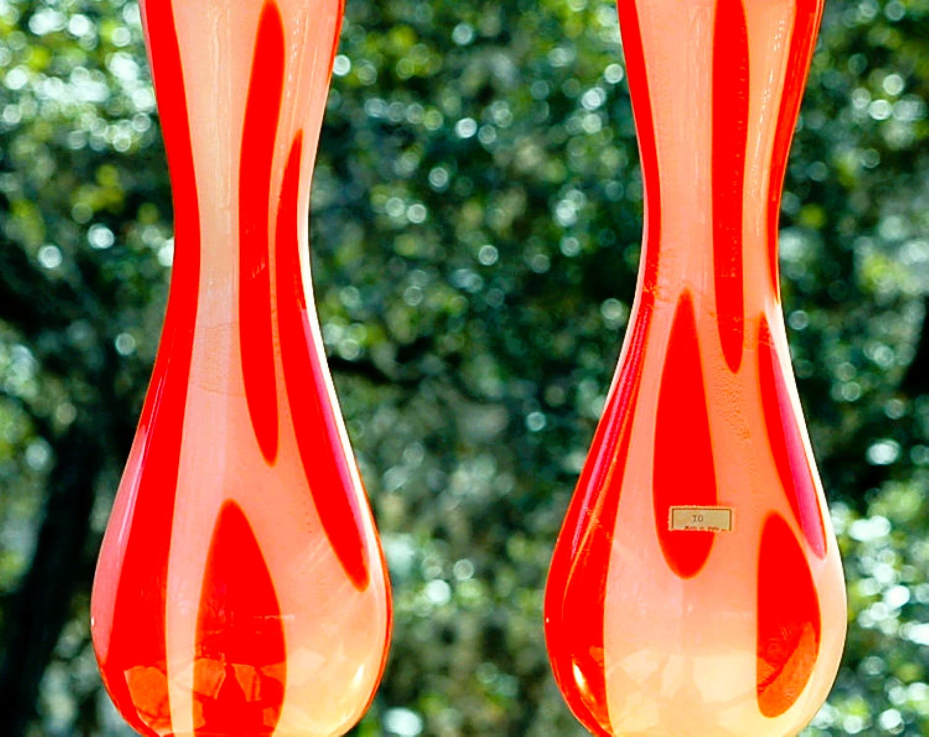 Lampe de table vintage en verre de Murano orange blanc en vente 1