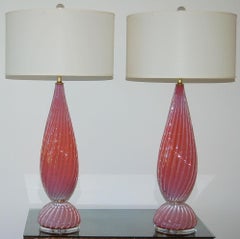 Vintage Murano Glass Table Lamps Orchid Pink