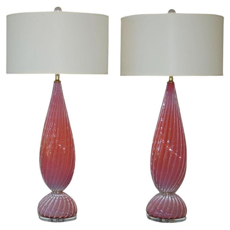 Lámparas de mesa vintage de cristal de Murano Orquídea rosa