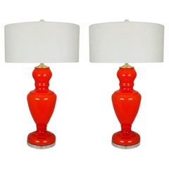 Vintage Murano Glass Table Lamps Red Orange