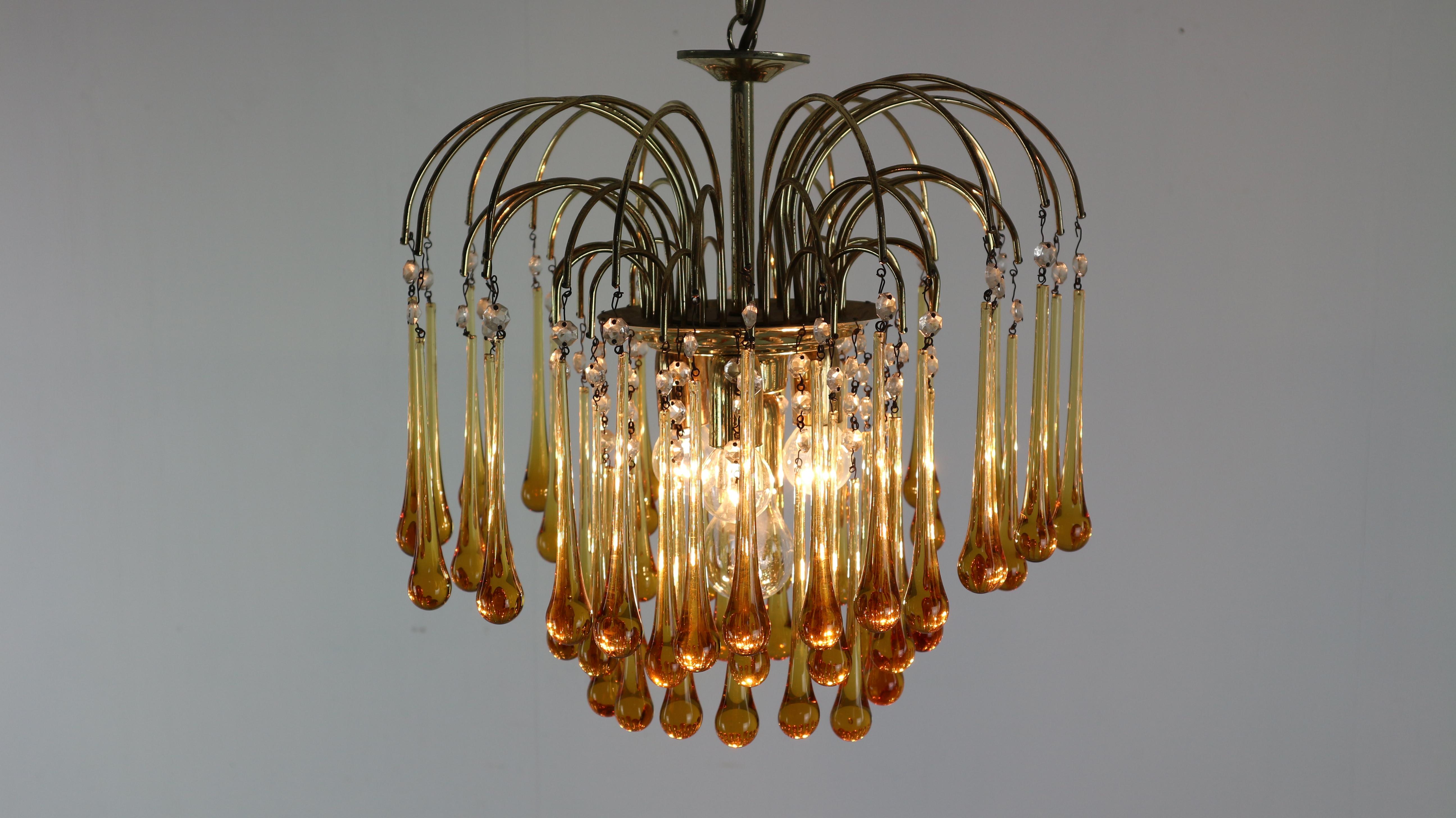 Mid-Century Modern Vintage Murano Glass, Tear Drop Chandelier by Paolo Vanini, 1960, Italy