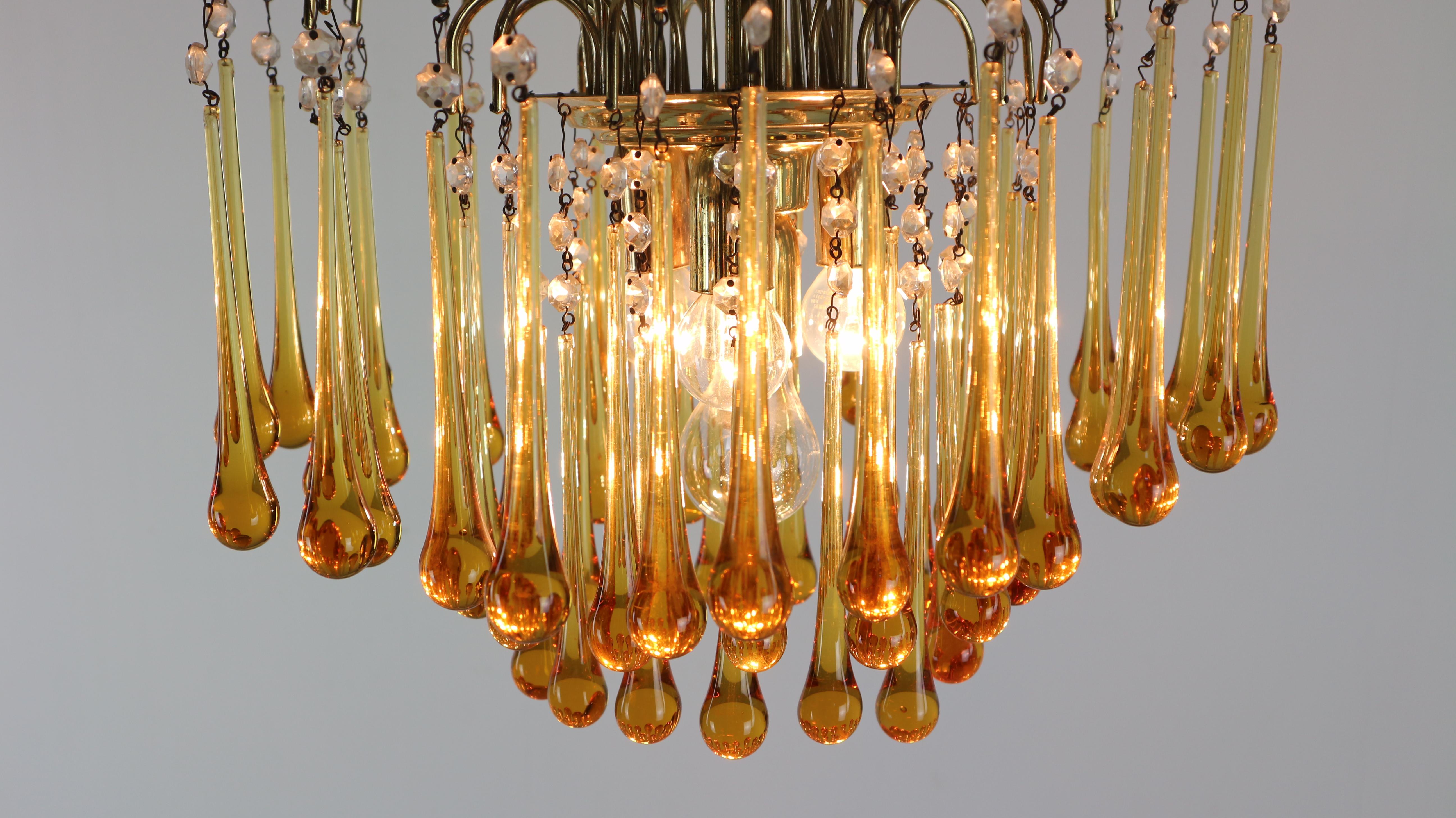 Italian Vintage Murano Glass, Tear Drop Chandelier by Paolo Vanini, 1960, Italy