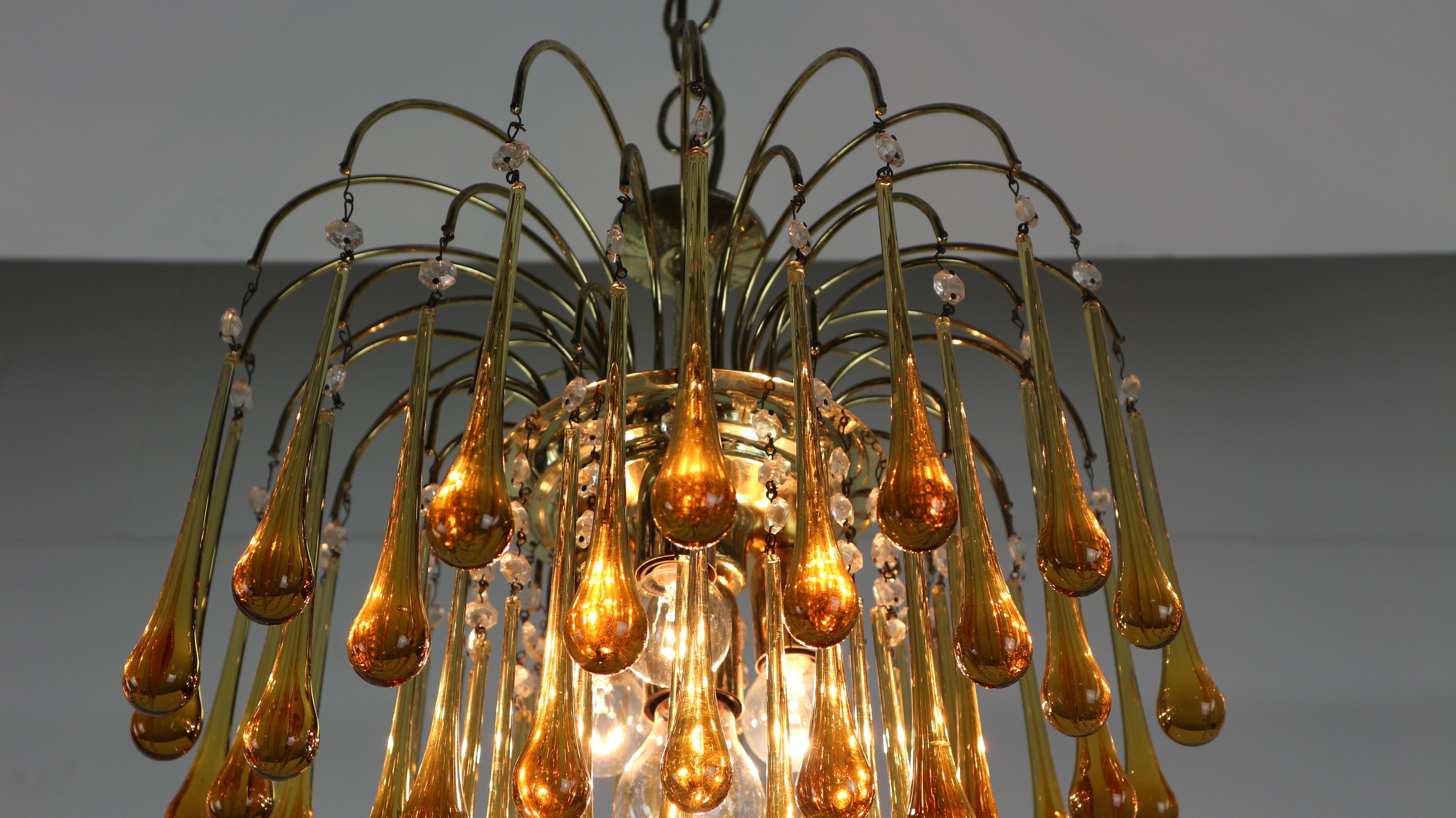 Mid-20th Century Vintage Murano Glass, Tear Drop Chandelier by Paolo Vanini, 1960, Italy