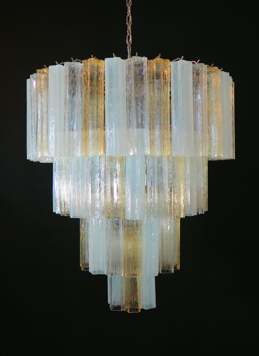 Vintage Murano Glass Tiered Chandelier, 78 Glasses, Amber Opal Silk Transparent 4