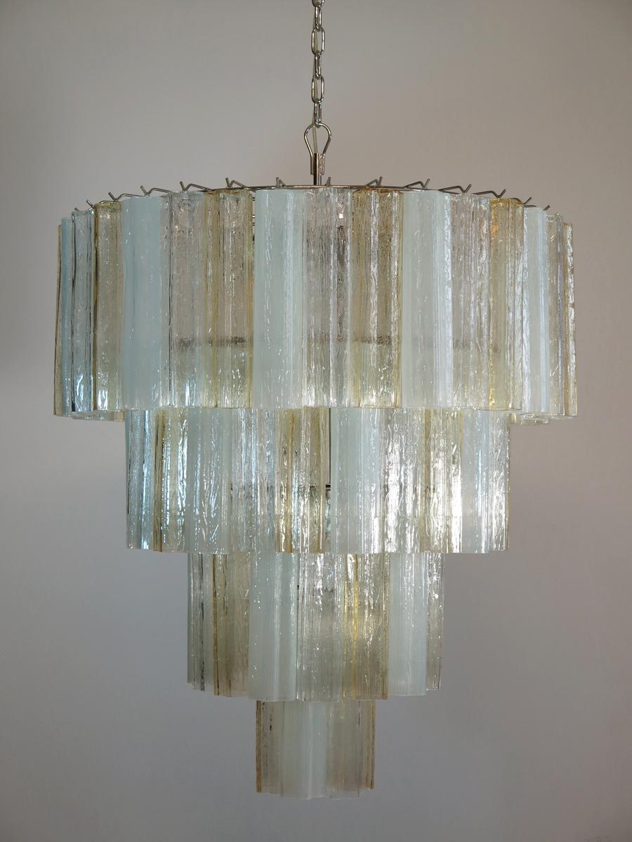 Vintage Murano Glass Tiered Chandelier, 78 Glasses, Amber Opal Silk Transparent 5