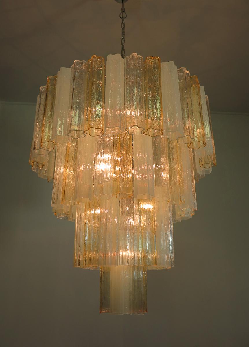 Late 20th Century Vintage Murano Glass Tiered Chandelier, 78 Glasses, Amber Opal Silk Transparent