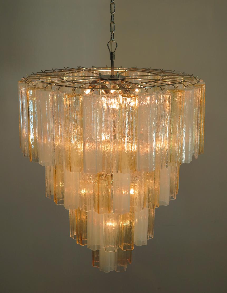 Vintage Murano Glass Tiered Chandelier, 78 Glasses, Amber Opal Silk Transparent 1