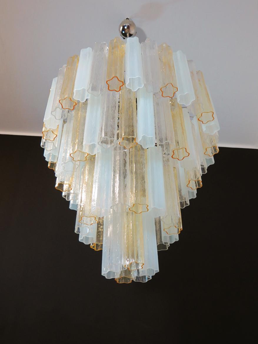 Vintage Murano Glass Tiered Chandelier, 78 Glasses, Amber Opal Silk Transparent 3