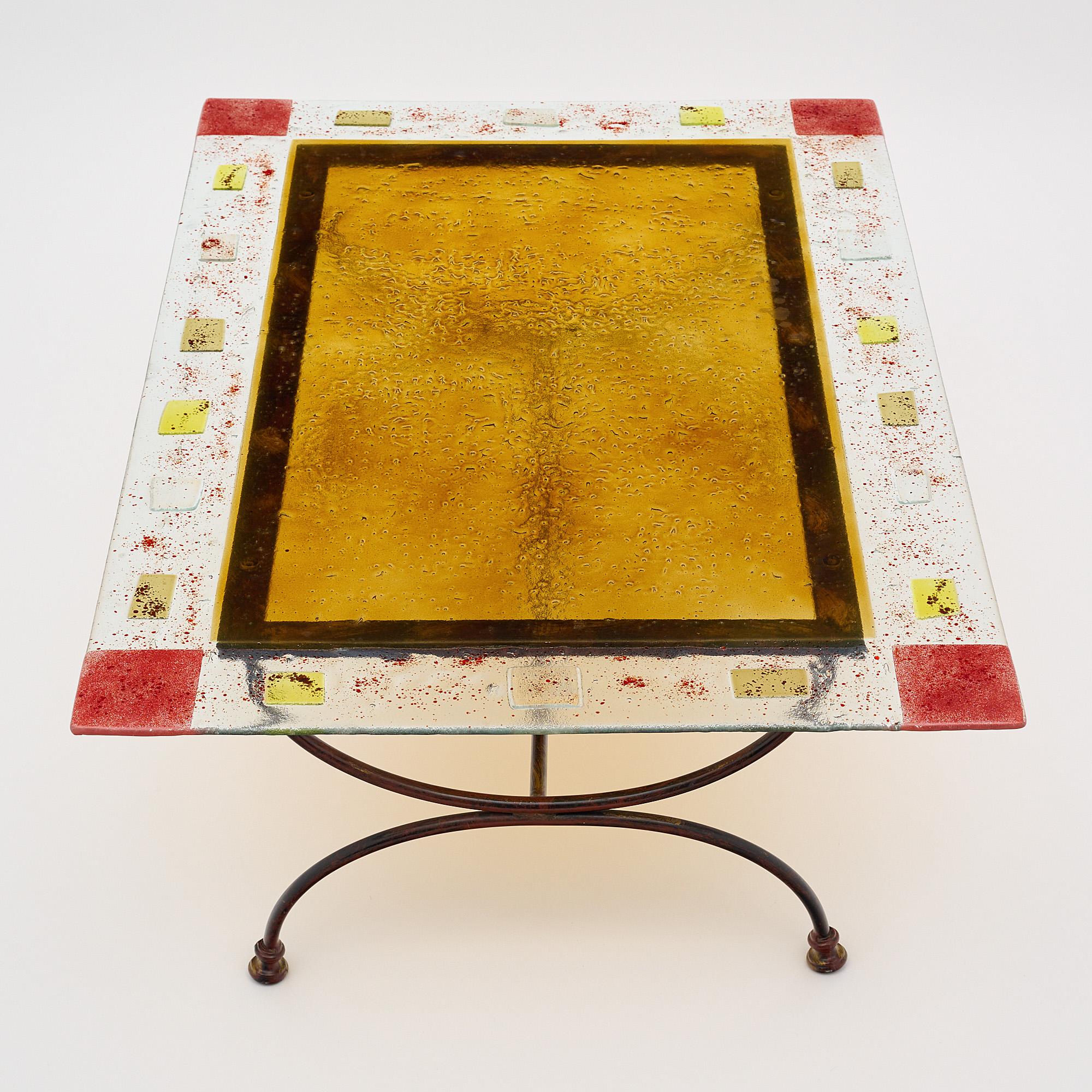 Italian Vintage Murano Glass Topped Coffee Table For Sale