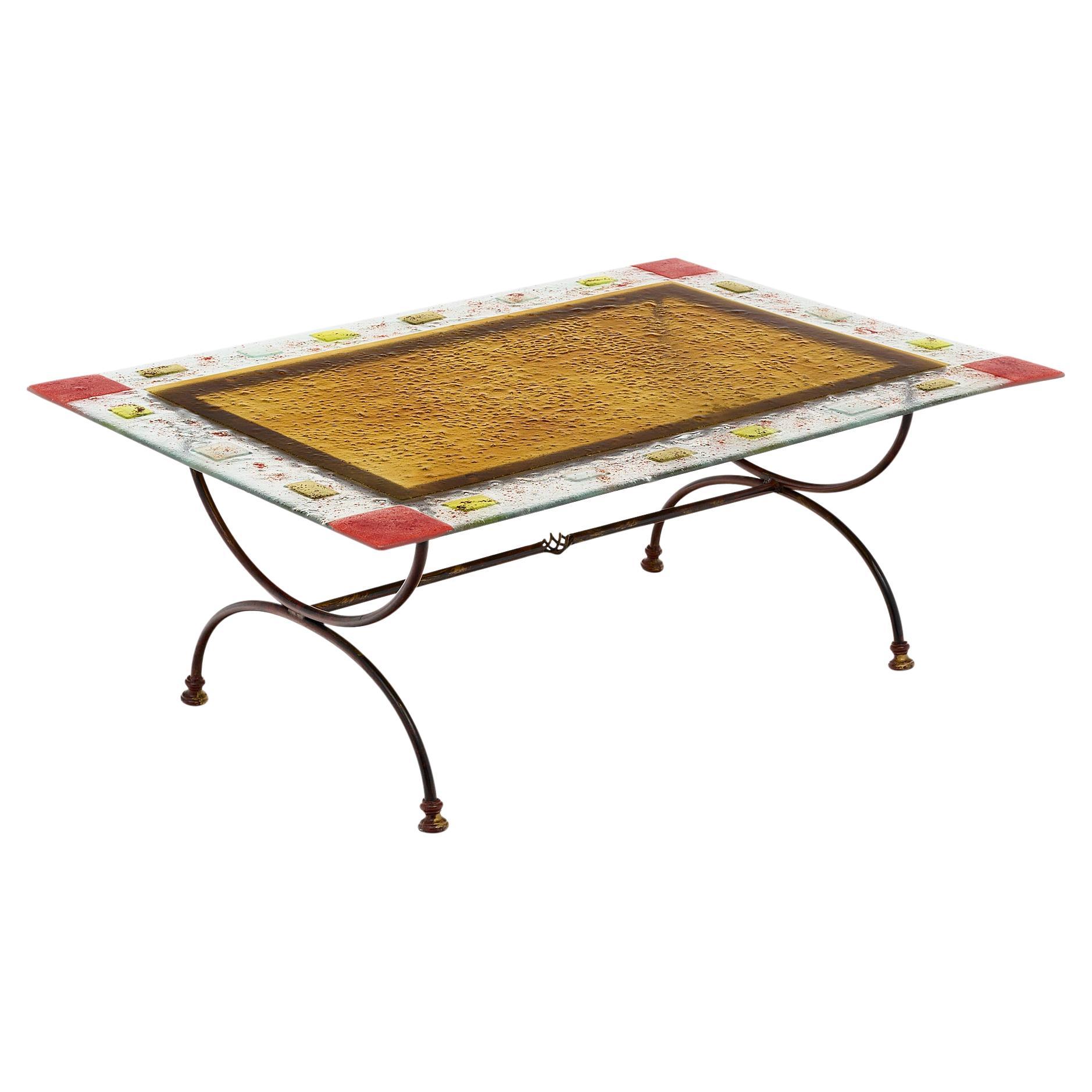 Vintage Murano Glass Topped Coffee Table For Sale