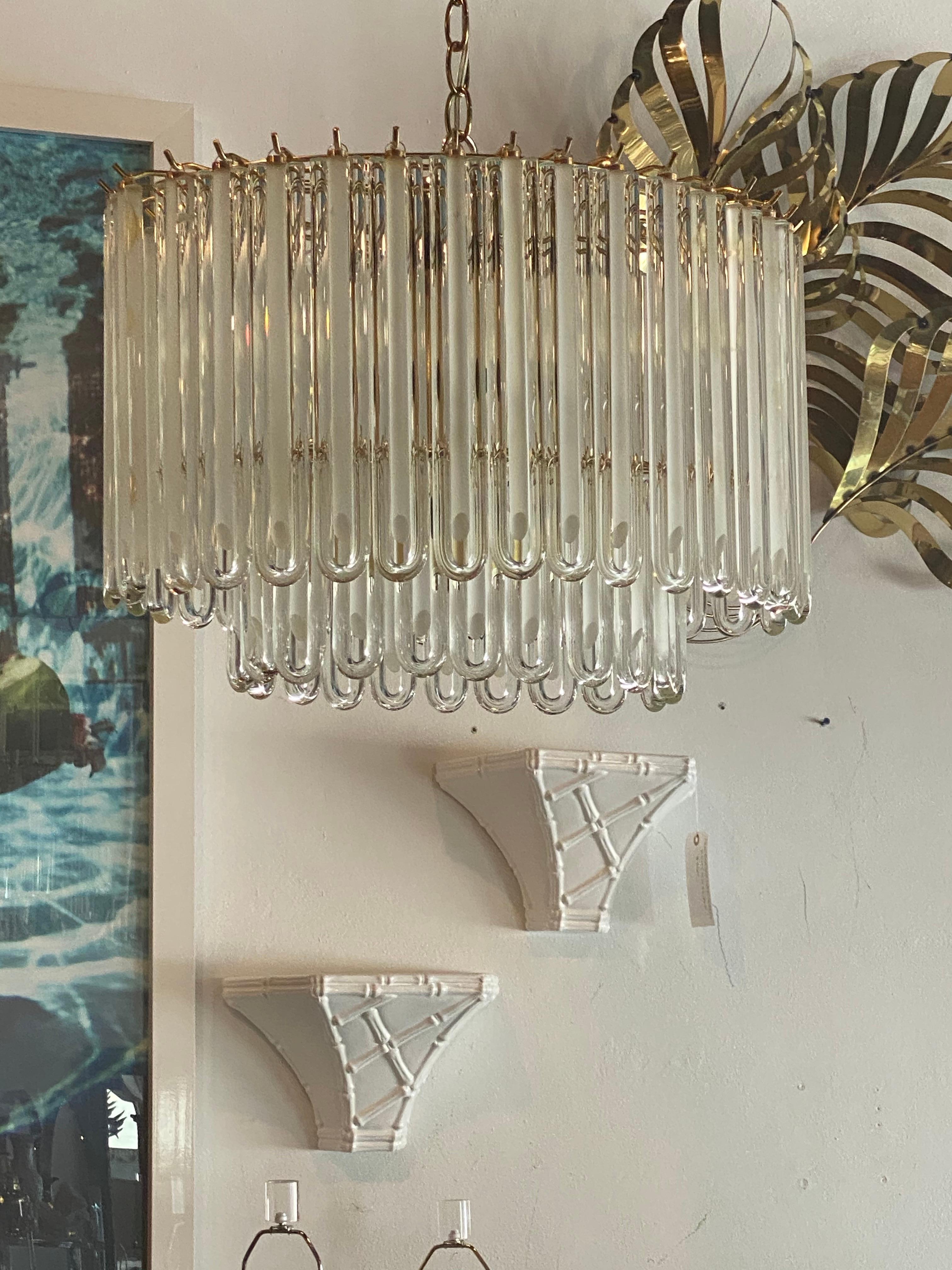 Hollywood Regency Vintage Murano Glass Two-Tier Chandelier Italian Brass Cage