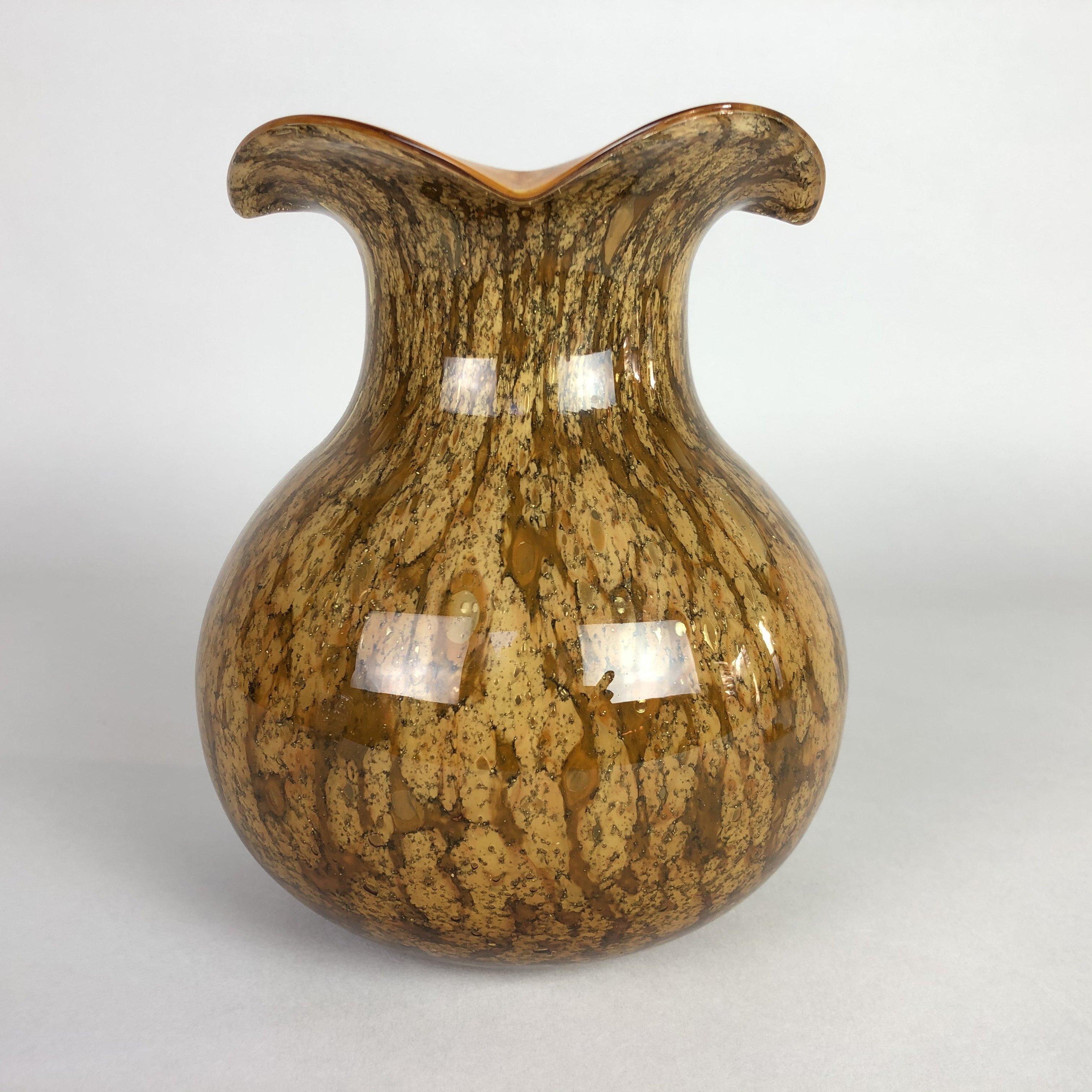 Vintage murano glass vase. Beautiful splatter brown glass.