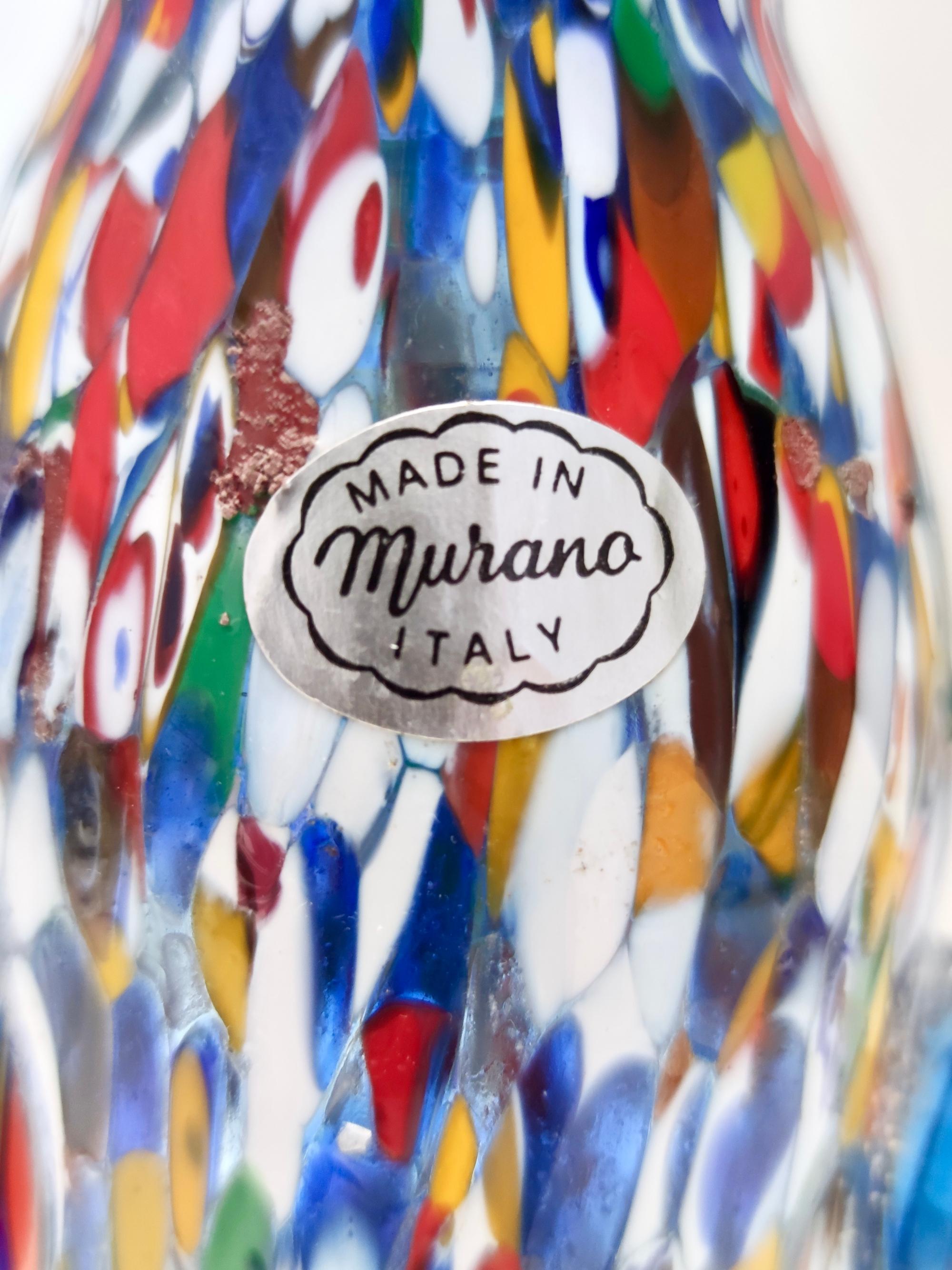 Vase vintage en verre de Murano attribué à Fratelli Toso avec murrines, Italie en vente 4