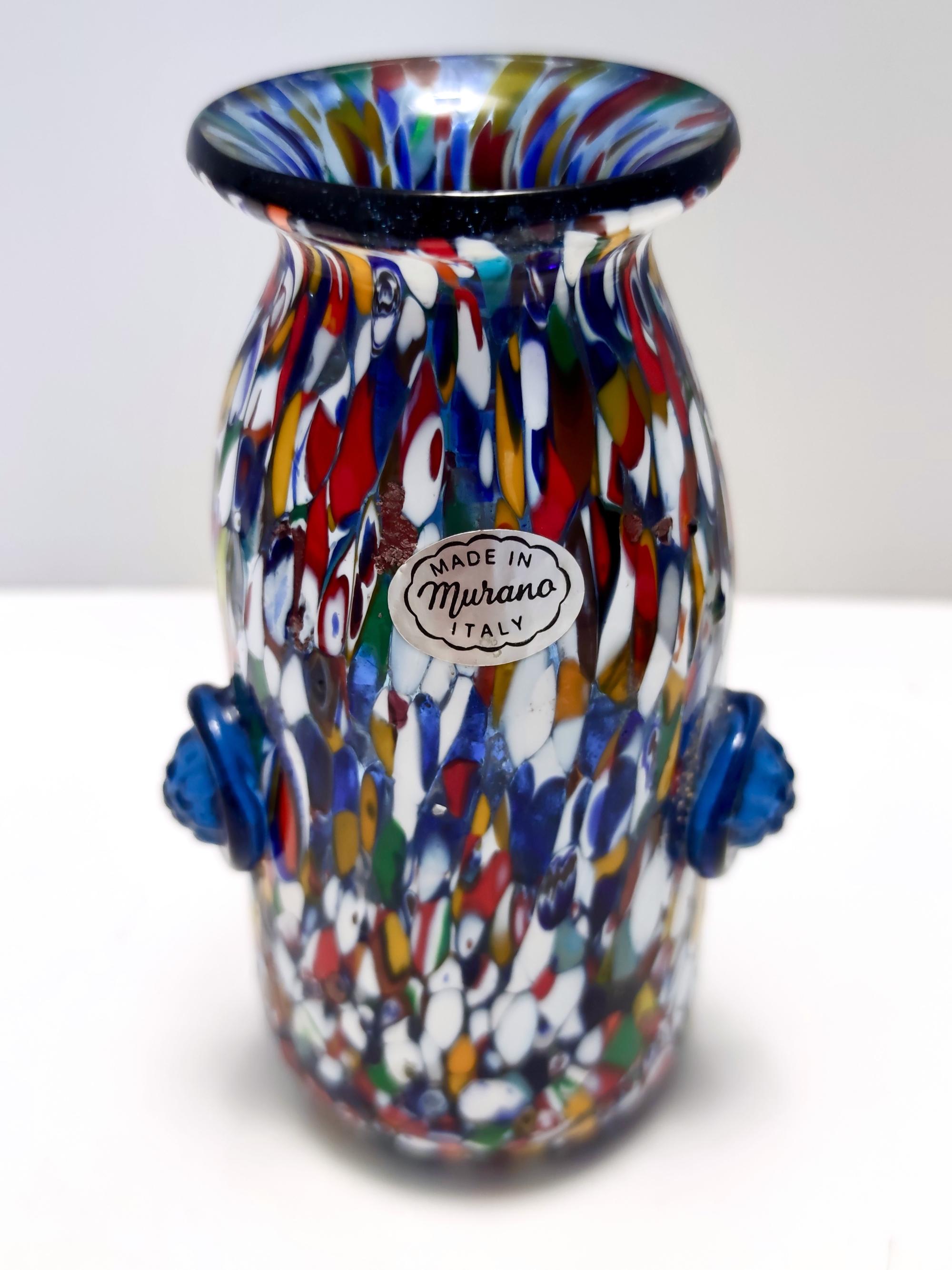 Vintage Murano Glass Vase Attributed to Fratelli Toso with Murrines, Italy In Excellent Condition For Sale In Bresso, Lombardy