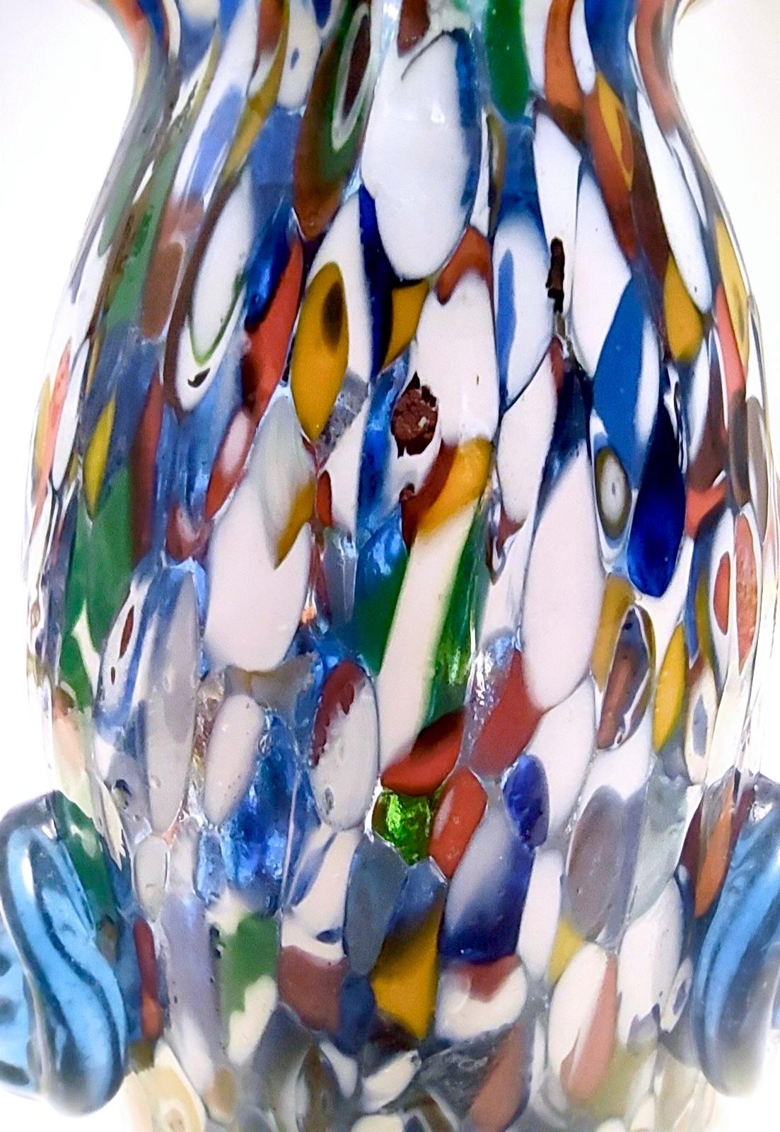 Vase vintage en verre de Murano attribué à Fratelli Toso avec murrines, Italie en vente 2