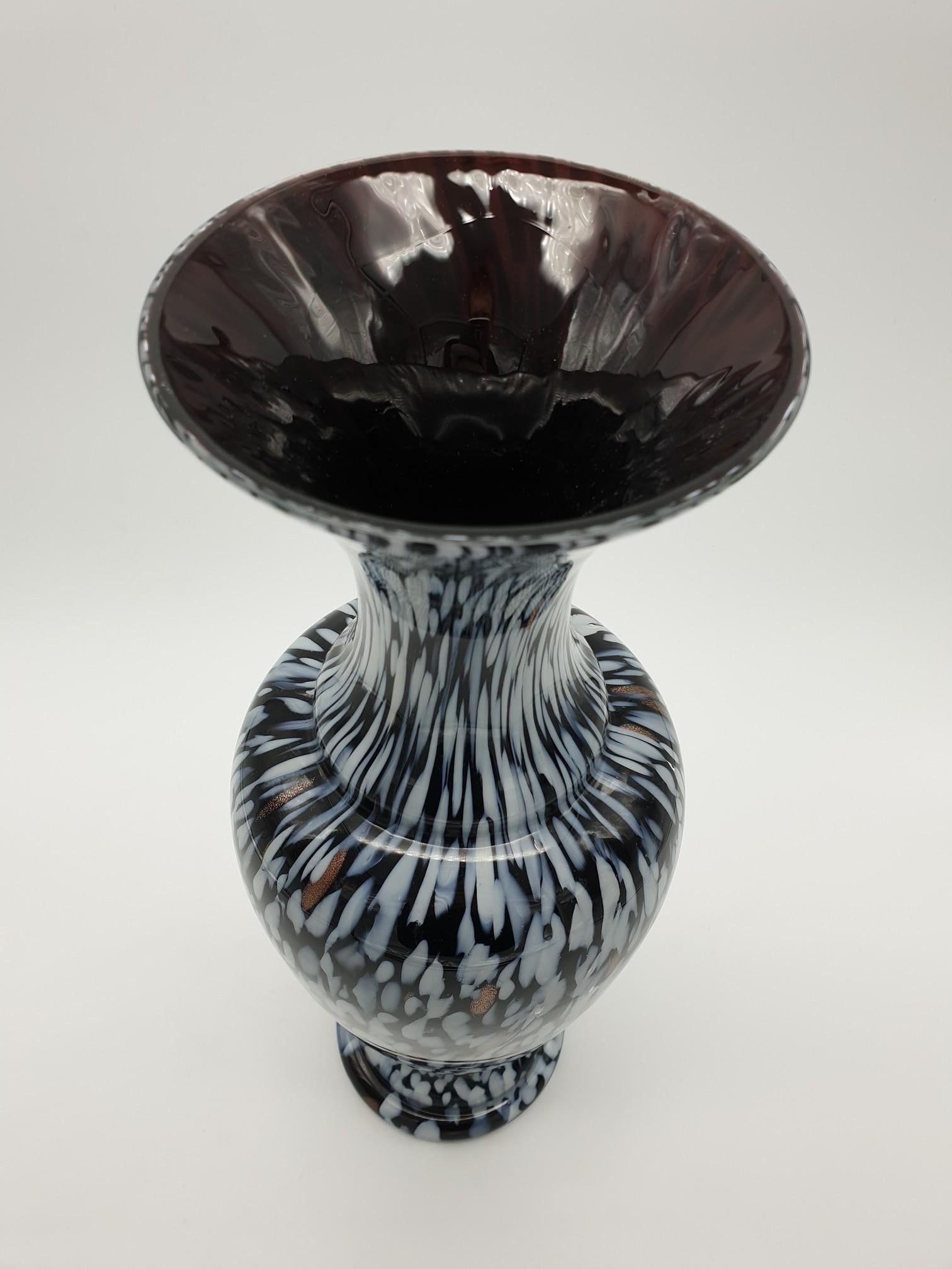 Italian Vintage Murano Glass Vase in Black Color with White Spots by Cenedese, 1970s For Sale