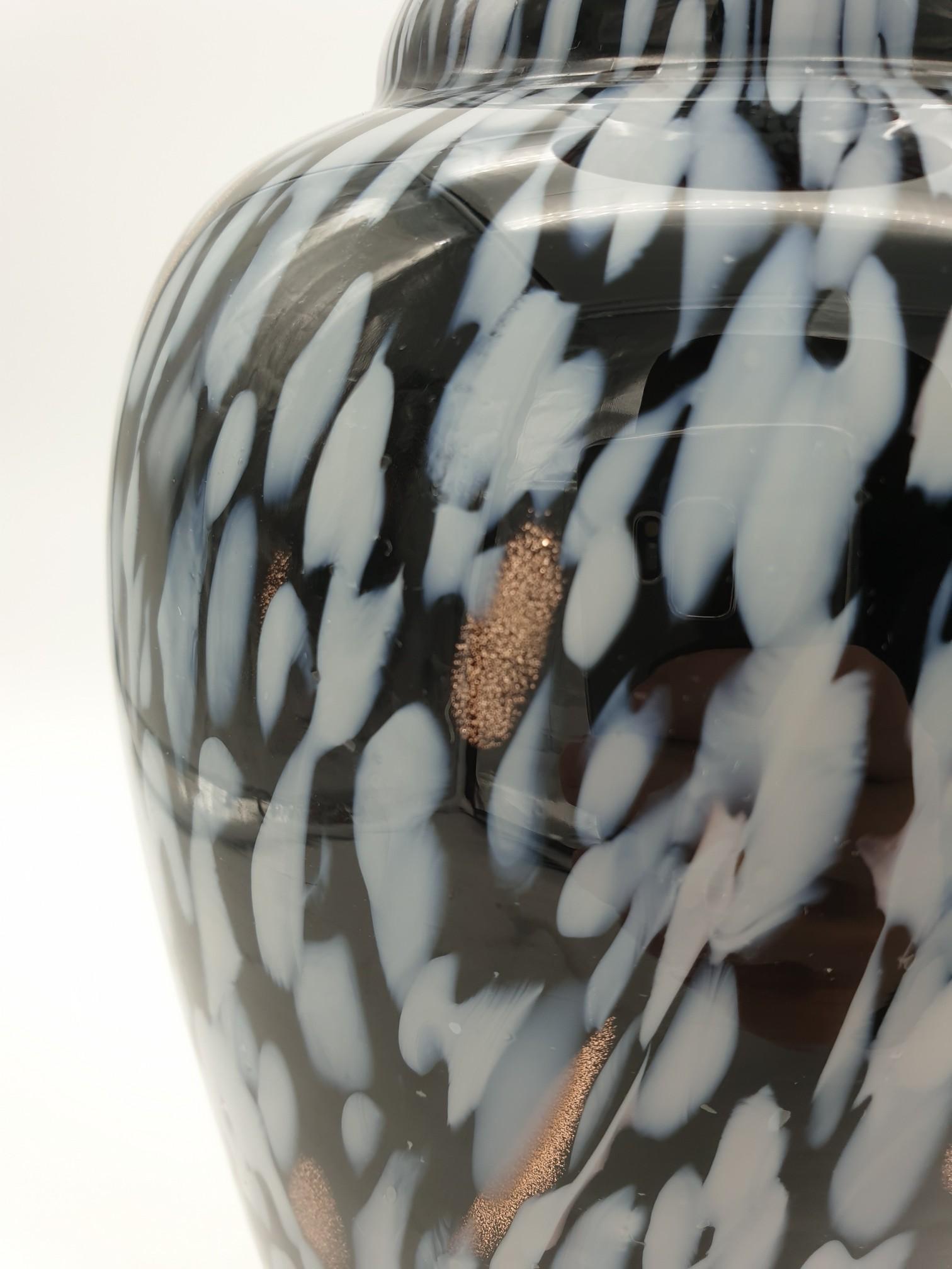 Vintage Murano Glass Vase in Black Color with White Spots by Cenedese, 1970s For Sale 1