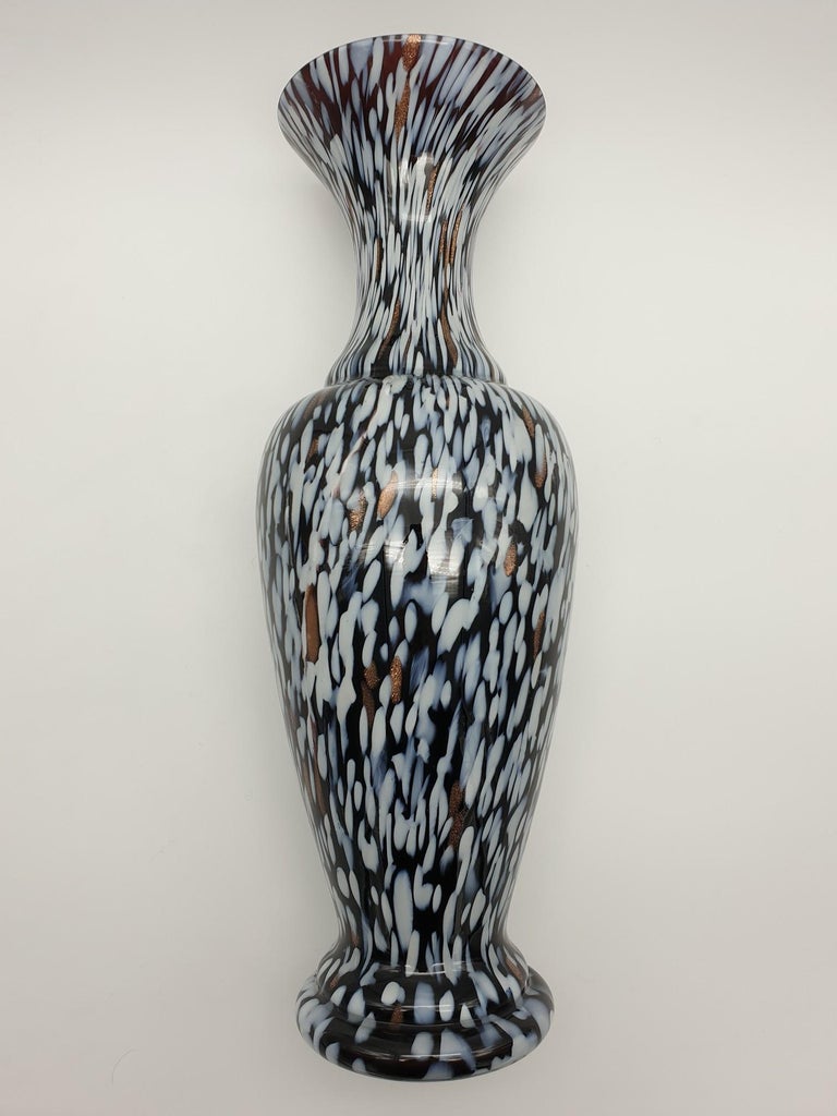 Vintage Murano Glass Vase in Black Color with White Spots by Cenedese
