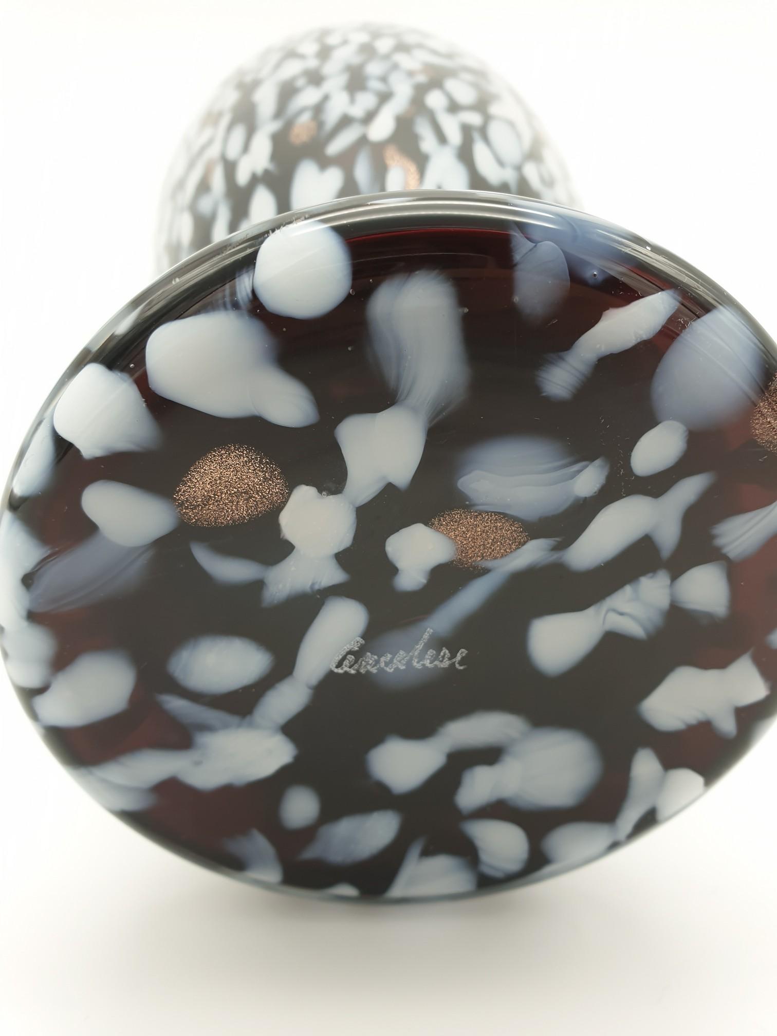 Vintage Murano Glass Vase in Black Color with White Spots by Cenedese, 1970s For Sale 4